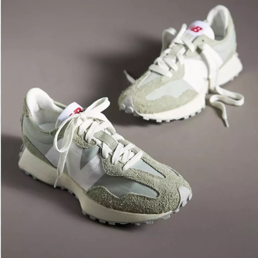 New Balance Sage Green and White Sneakers